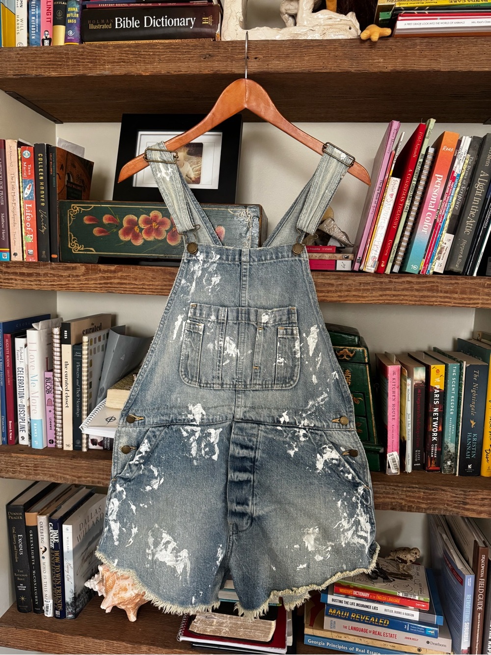 THE GREAT. Light Blue Denim Overalls with White Label